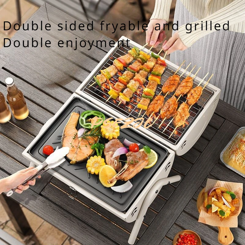 Home Portable Double-sided Dual Purpose Charcoal Barbecue Rack Outdoor Camping Chimney Barbecue Stove