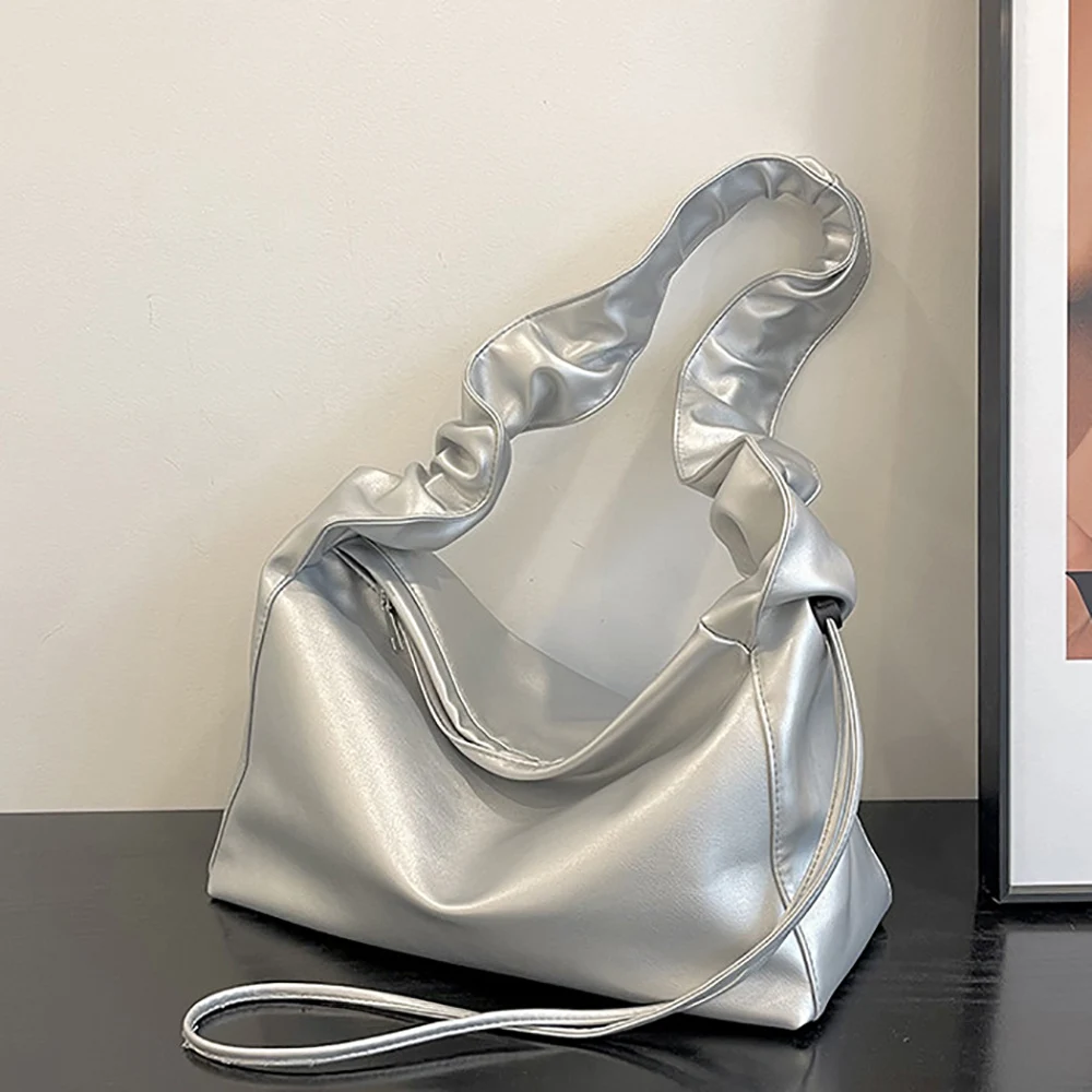 

Spring New Soft Glossy PU Shoulder Bag Women Large Capacity Zipper Versatile Tote Handbags Daily Commute All-Match Underarm Bags