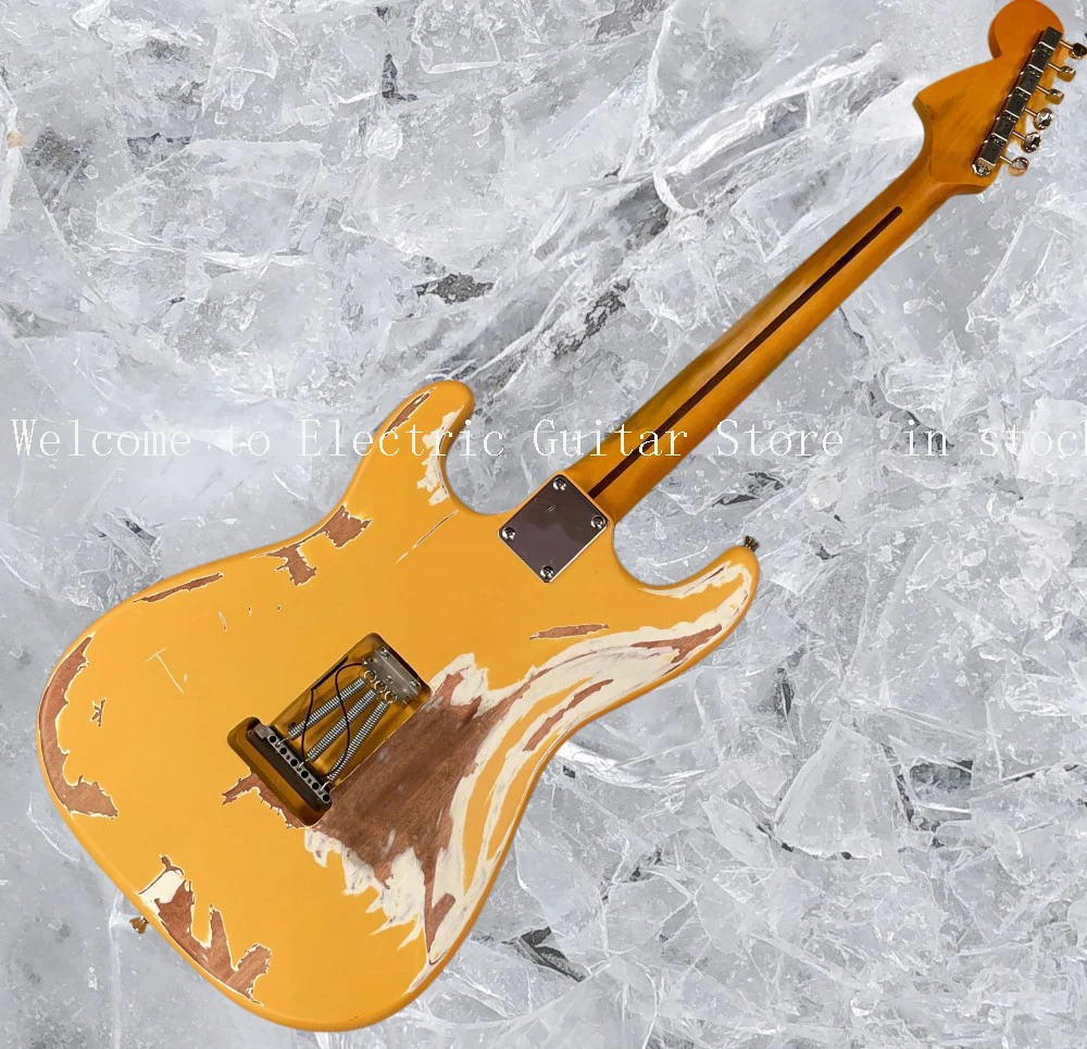 hot Vintage Yellow 6-String Electric Guitar, with a Maple Neck That Offers a Firm Feel and Bright Guitars, Clear High #ASP654286
