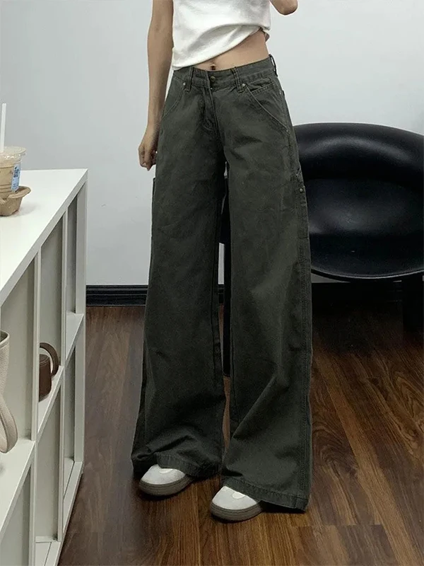 Loose Wide Leg Workwear Jeans Women's High Waist Slimming Drapey Versatile Floor-Length Pants Military een Casual Sle