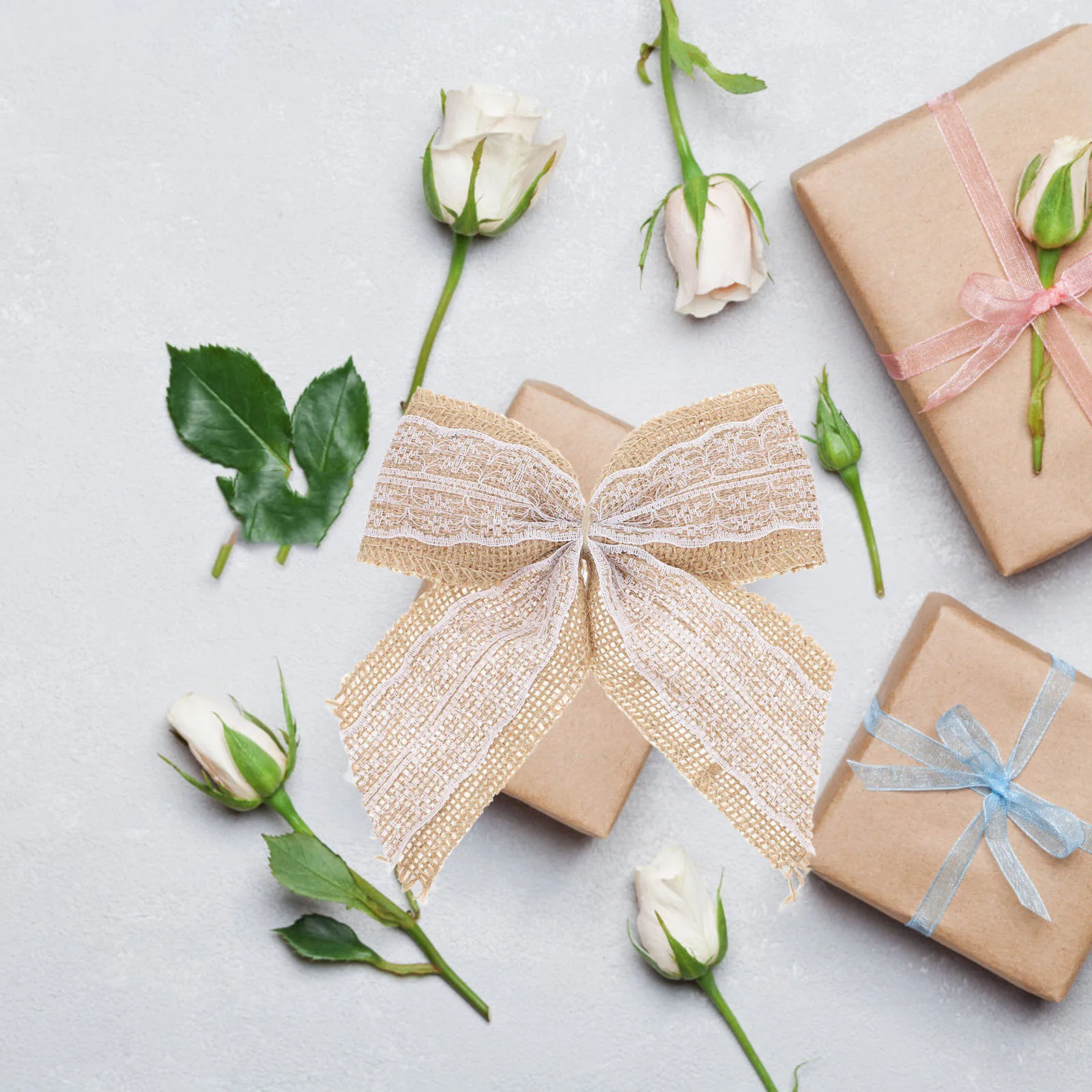 

6Pcs DIY Burlap Lace Bowknot Large Burlap Bows for Present Decoration Rustic Craft Bowknot Party Decor Present Wrapping Bow