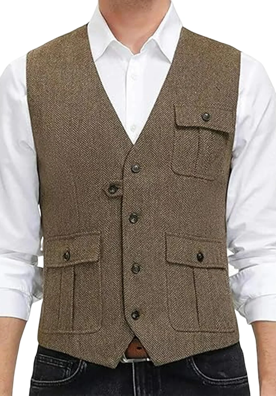 

Men's Suit Vest Herringbone Single Breasted Slim Fit Waistcoat Elegant Casual Groom Wedding Vest Comfortable Work Business Blaze