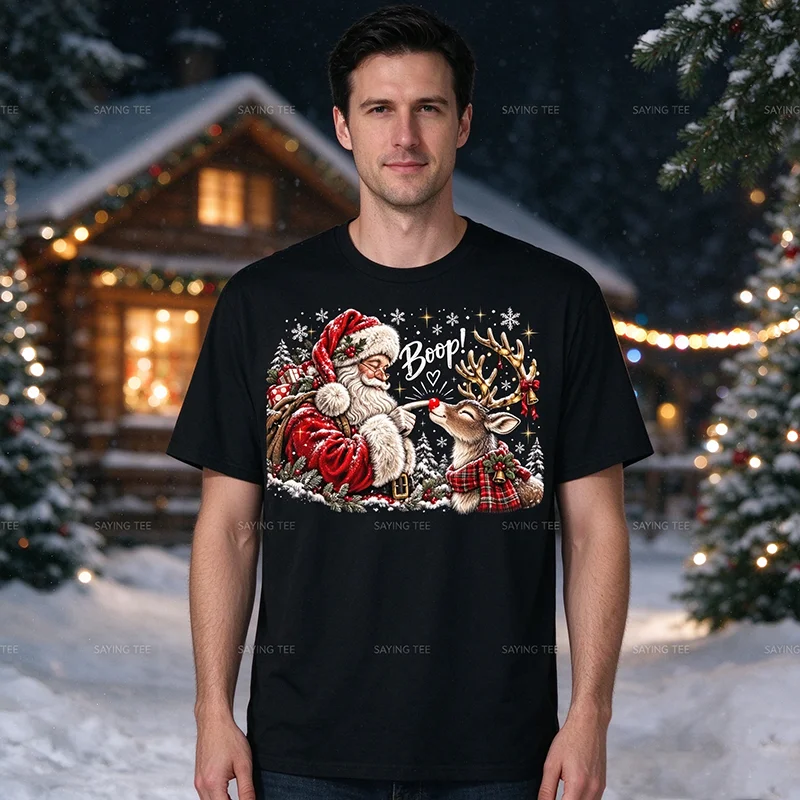 Boop Christmas Reindeer Santa Cute Merry Xmas Boy Girl T-Shirt Adorable Reindeer Santa Boop Xmas Tees Family Matching Pajamas