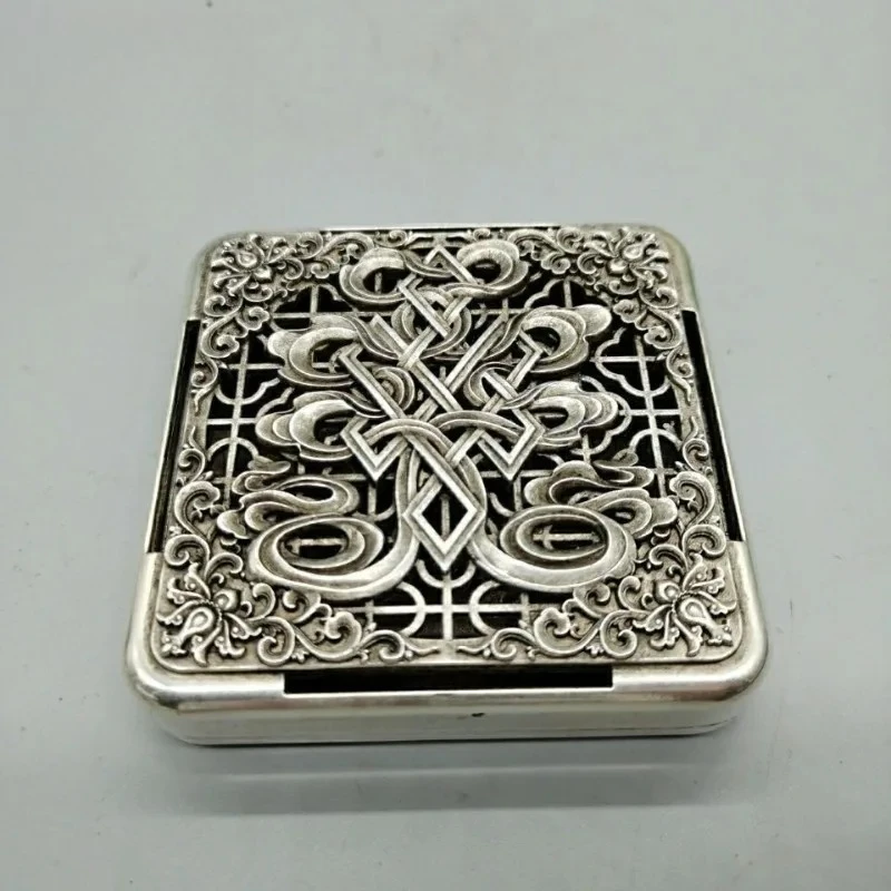 Antique Bronze Collection, White Bronze Silver-plated Openwork Ink Box, Four Treasures of The Study Decorative Item