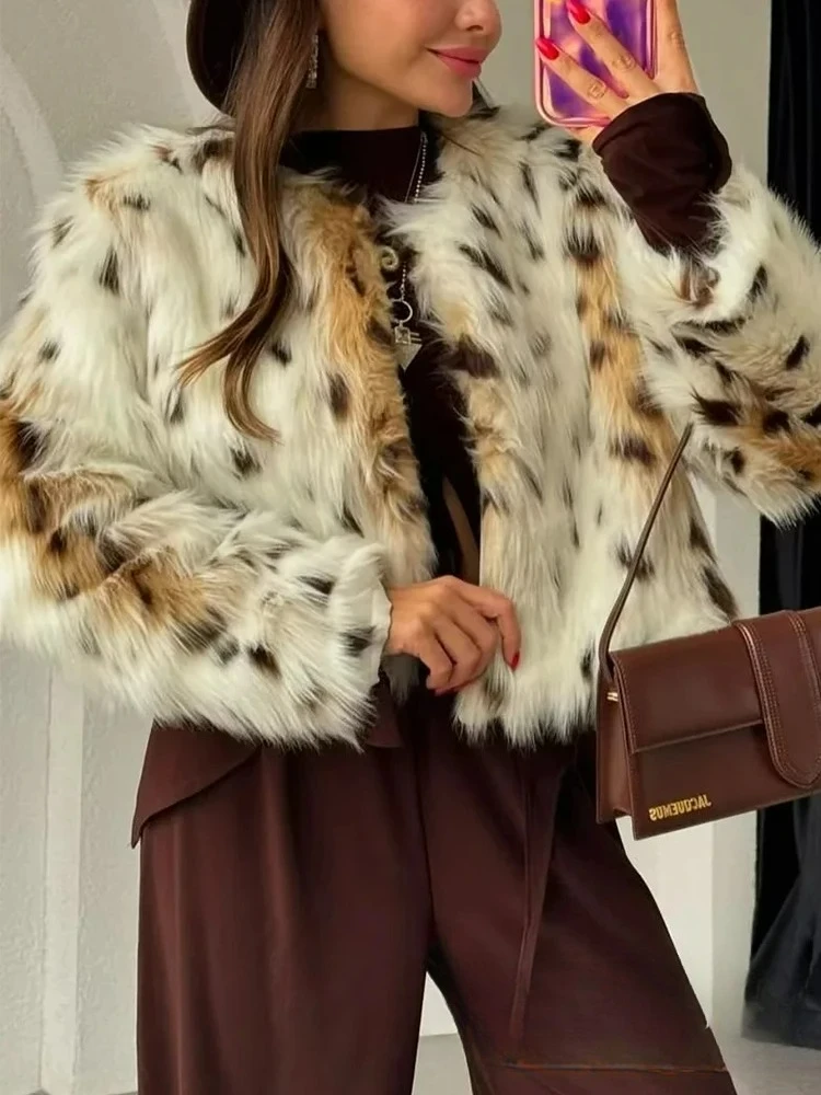 KONDALA Vintage Leopard Chic Cappotto da donna in pelliccia sintetica O-Collo Manica lunga Giacche spesse Moda 2024 Autunno Inverno Cappotto femminile da strada