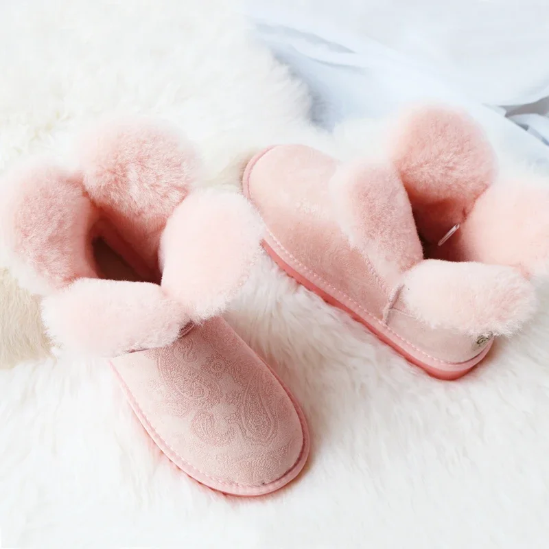 G&Zaco Sweet Clover Flower Short Sheepskin Snow Boots Natural Wool Shearling Winter Ankle Boots Women Sweet Boots Winter Shoes