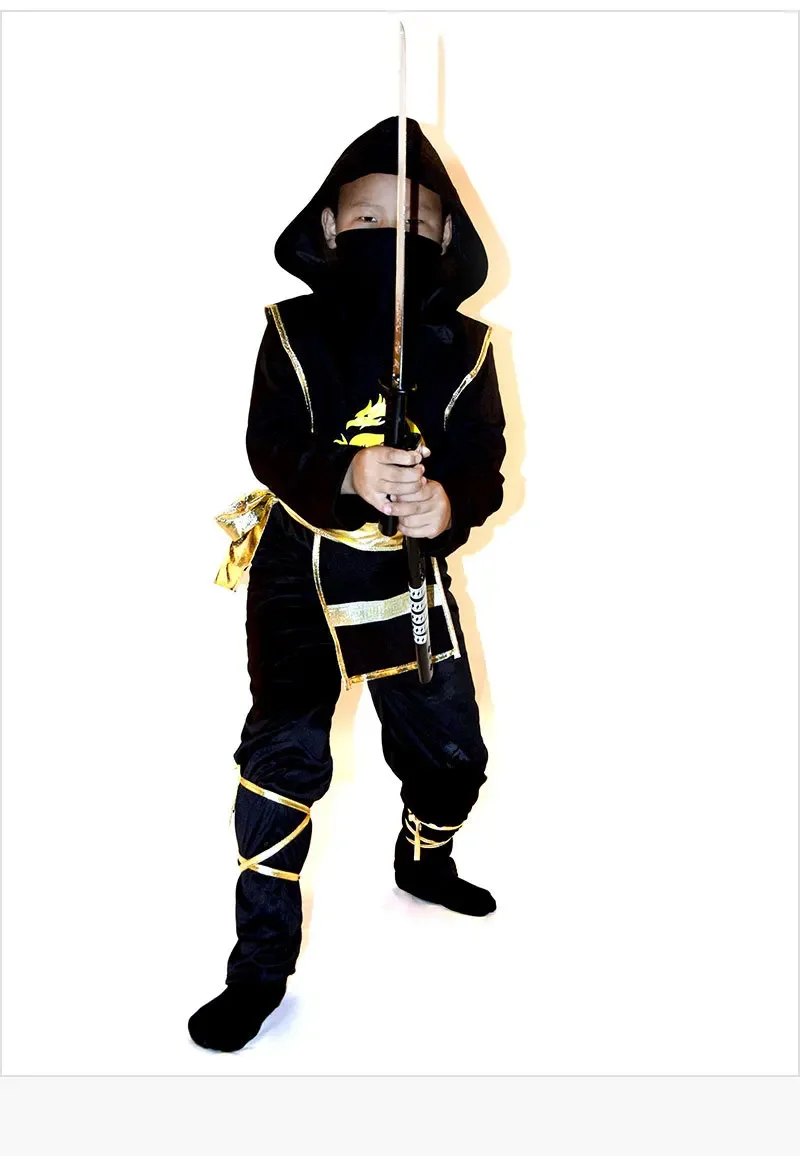 New Red Ninja Costume Boy Halloween Japanese Samurai Costume Kid Ninja Jumpsuit with Ninja Foam Accessories Best Children Gift