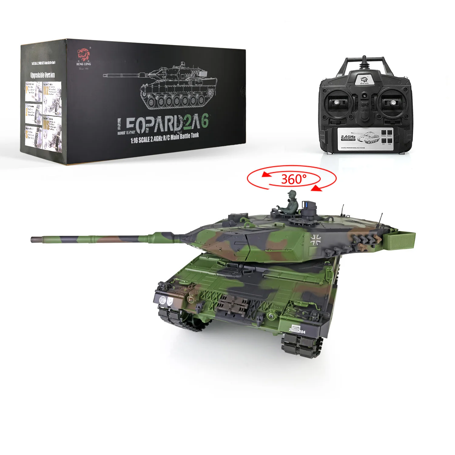 Heng Long 1/16 7.0 Plastikowy Leopard2A6 Radiowy Czołg 3889 FPV SteelGearbox Odpalanie Naboju TH17578