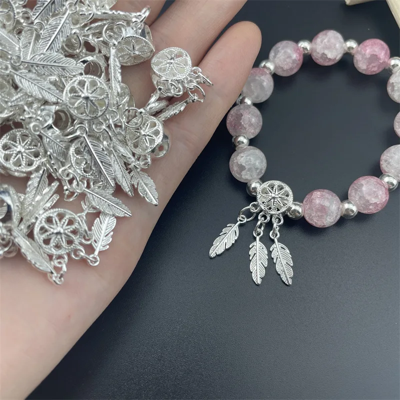 

10 шт. сетчатых элементов из сплава с крупными отверстиями для бусин, аксессуары для браслетов с перьями и кисточками, материалы для рукоделия DIY