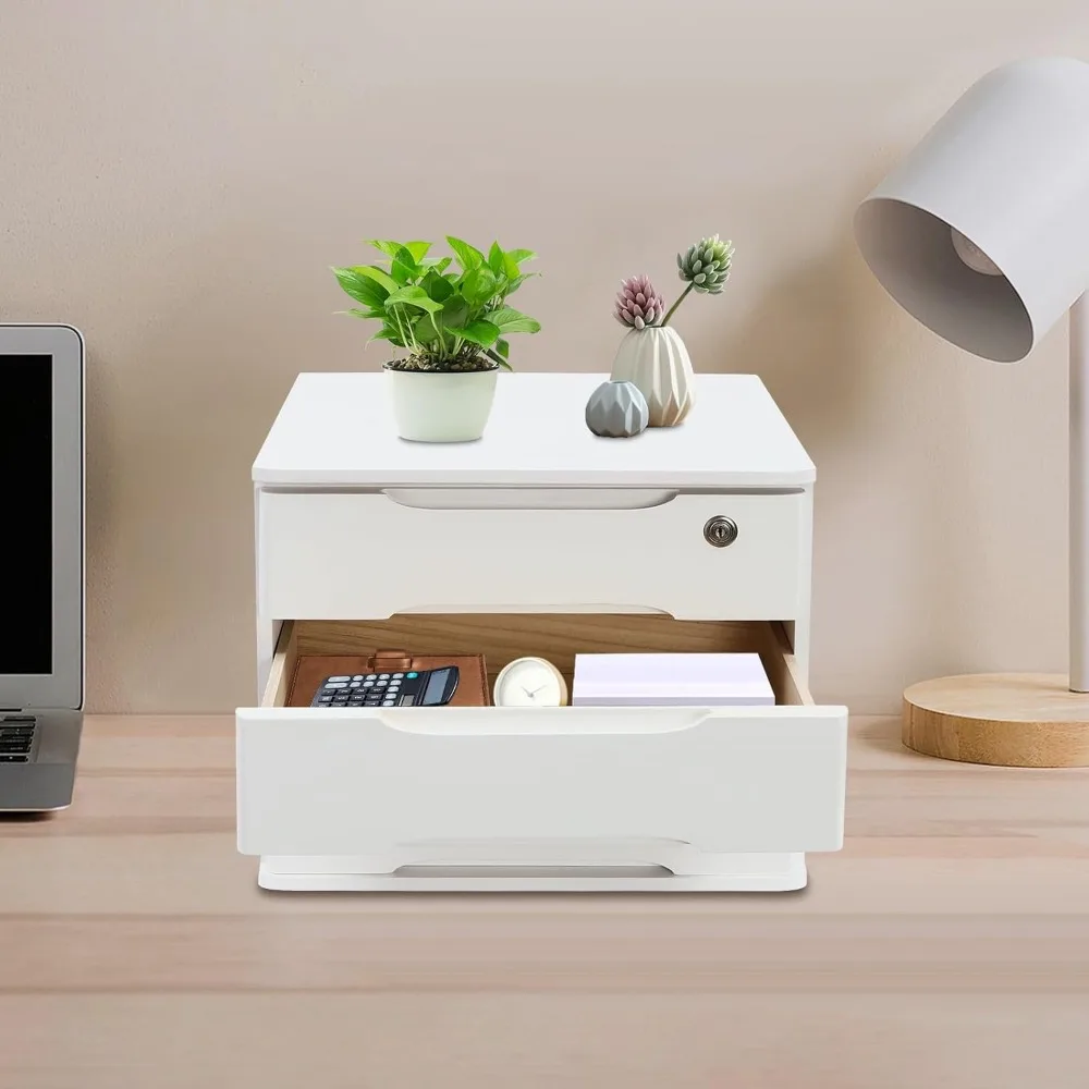 

3 Drawers Wooden Desktop Storage Box with Lockable Drawers Wooden Storage Cabinet Organizer Tabletop Storage Organization Box