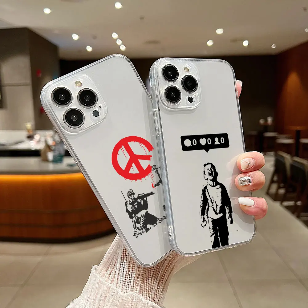 Graffiti Artist Banksy Phone Case For Samsung S24 S23 S22 S21 S20 S10 FE Note20 Note10 Plus Ultra Lite 5G Clear Soft TPU Cover