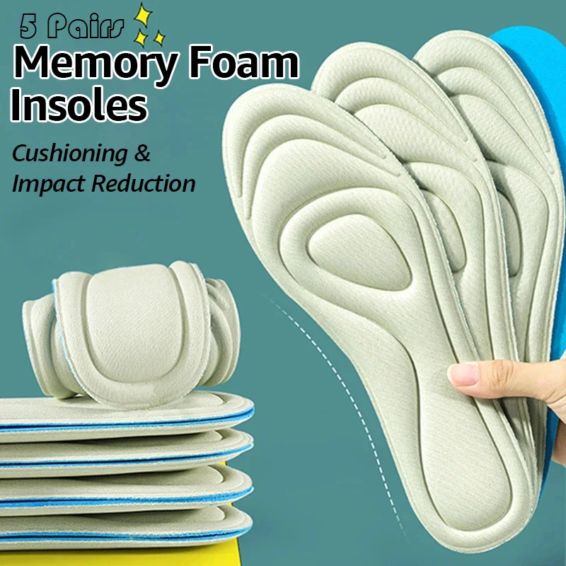 5 Pairs Memory Foam Insoles for Shoes Women's Sweat Absorption Massage Sport Insole Feet Orthopedic Sole Accessories Pads Men