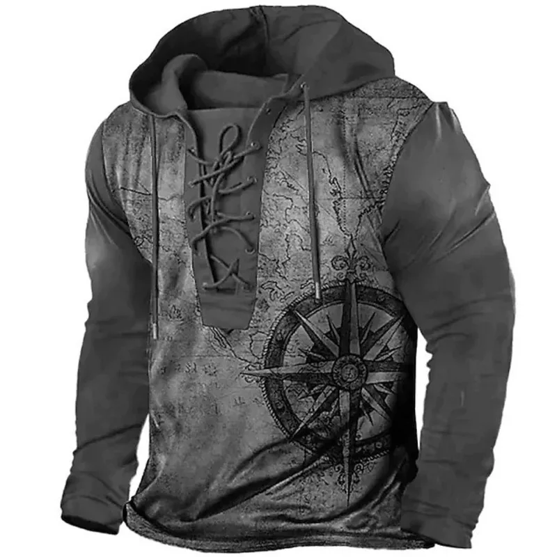 

Oversize Men Outdoor Retro Hooded Long Sleeve Sweatshirt Casual Plain Color T Shirt Fall Loose Fit Comfortable Top