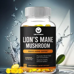 Organic Lions Mane Mushroom Capsules Brain Booster for Men & Women Enhances Mental Clarity Focus Memory Vegan Pills