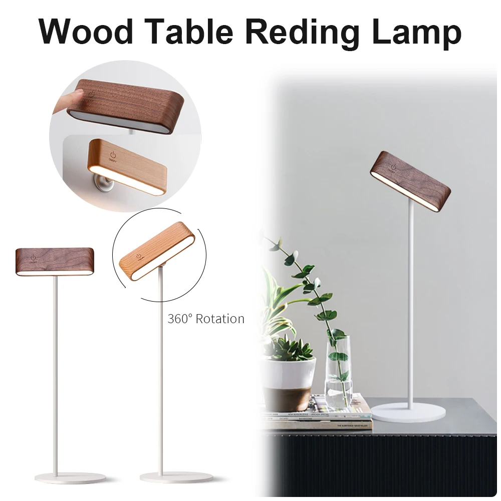 

Wood Reading Lamp LED Dimmable Wood Desk Lamp LED Touch Bedroom Night Light Magnetic 360° Rotation Wall Light Handheld Portable