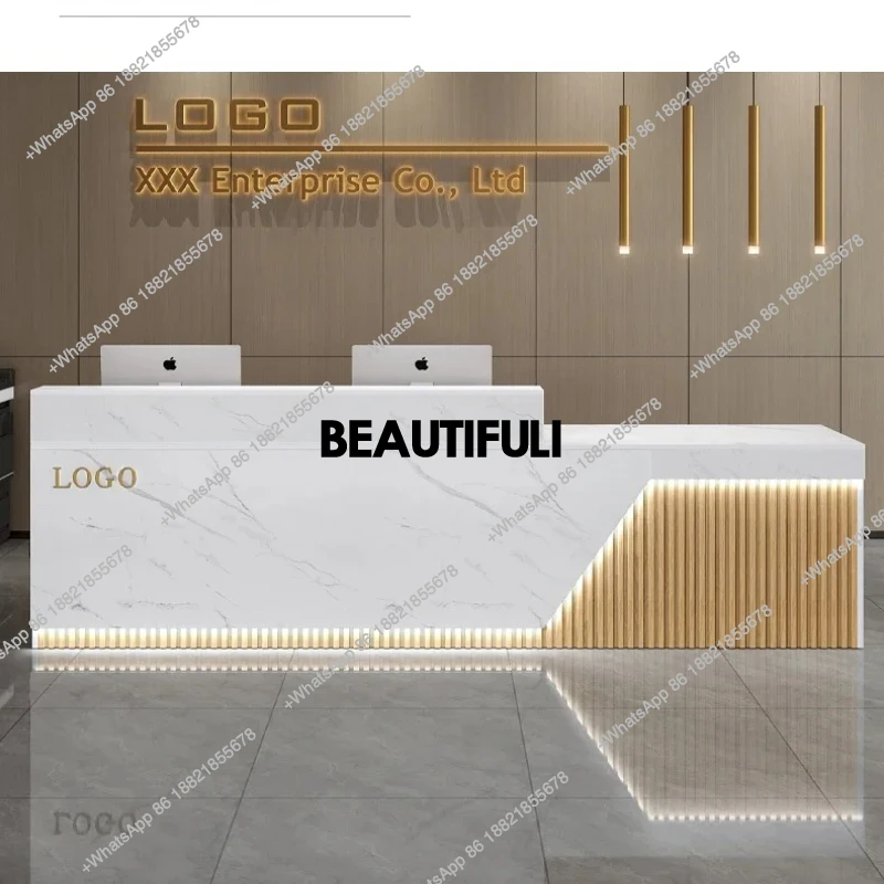 

Modern Glamour Simple Long Reception Desk Luxury Nordic Bar Counter Aesthetic Premium Comptoir Magasin Commercial Furniture