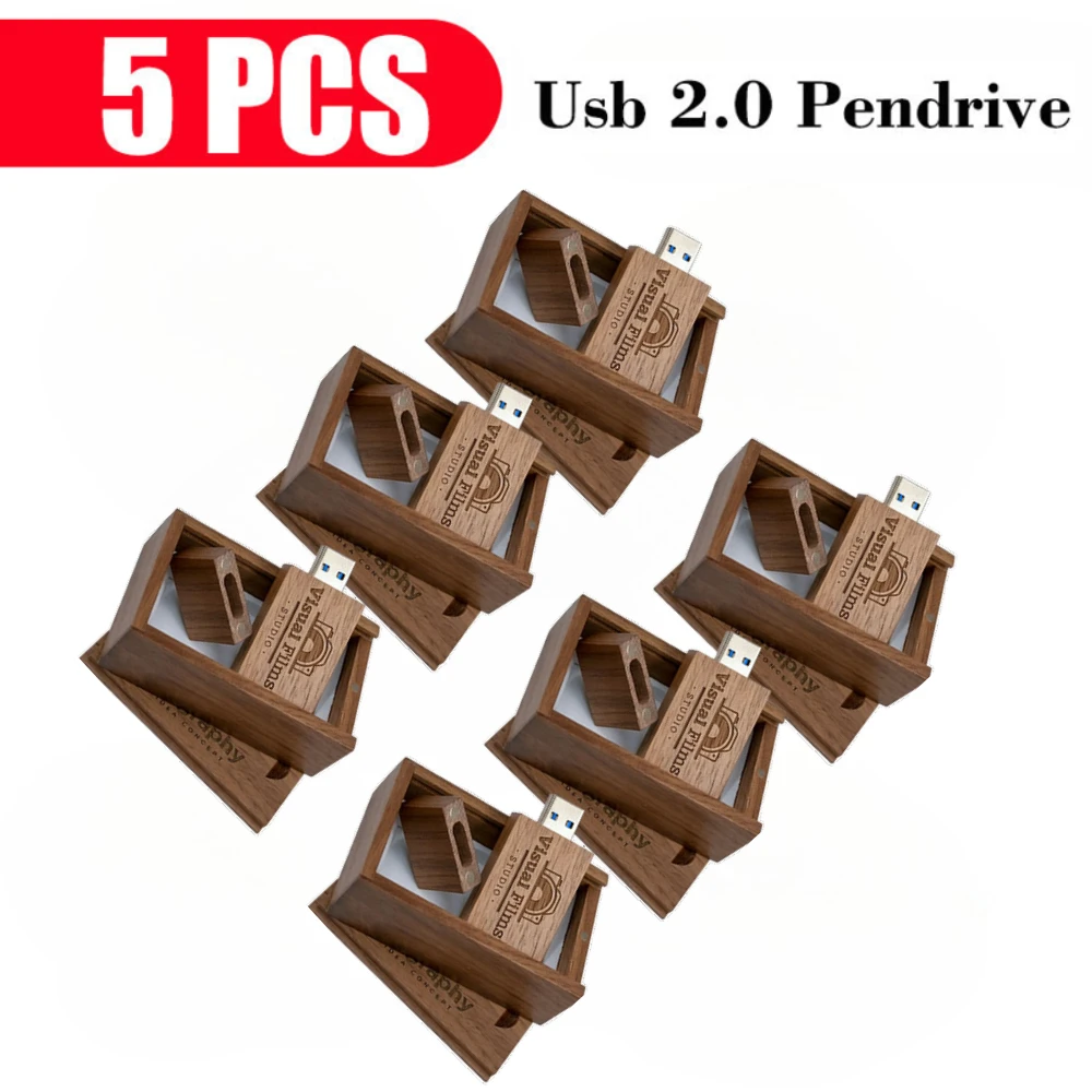 5pcs/Lot Wooden USB Flash Drive 2.0 Pendrive 4GB 16GB 32GB 64GB Pen drive 128GB Memory Stick PHOTOGRAPHY Gifts Free Custom LOGO