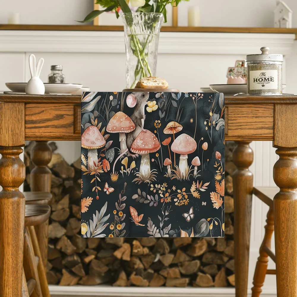 Mushroom Mouse Bird Bohemia Table Runner Kitchen Dining  Table Decoration for Indoor Outdoor Home Table Runners