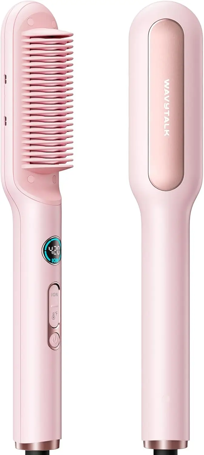 

Ionic Hair Straightening Brush with LED Display, Anti-Scald Ceramic Comb, Dual Voltage for Smooth Styling