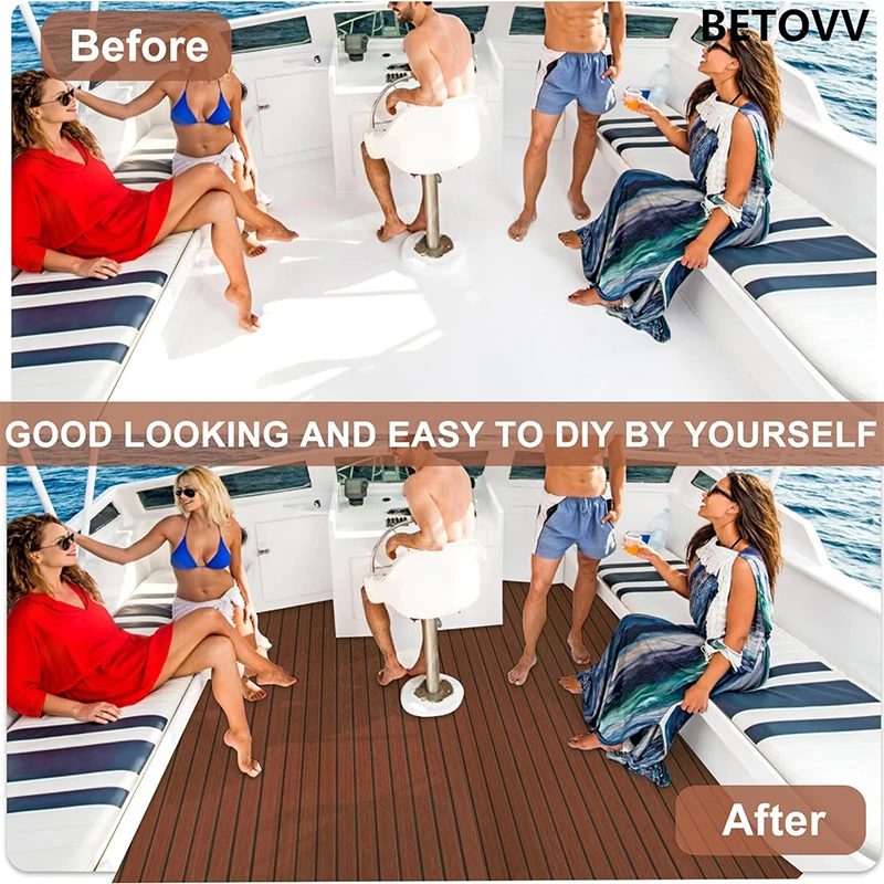 Self-Adhesive Non-slip Yacht Marine Boat  Flooring Pad EVA Foam Faux Teak Decking Sheet Accessories 240x90x5cm