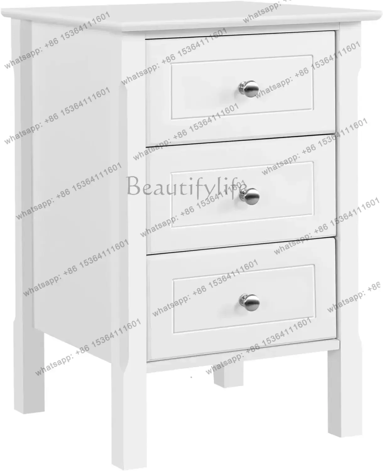 Factory Direct Small Nightstand With 3 Drawers, Paneled Bedroom Storage, Black, Customized