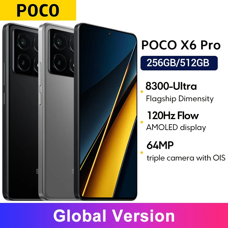 

POCO X6 Pro 5G Global Version Smartphone Dimensity 8300-Ultra 6.67" 1.5K Flow AMOLED DotDisplay 64MP camera 67W turbo charging