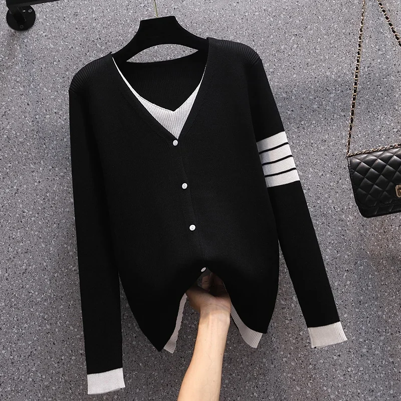 

Autumn Winter Knitted Sweater Women Loose Stripe Pullover Women Fashion Hole Design Top Oversized Sweater Women 2022