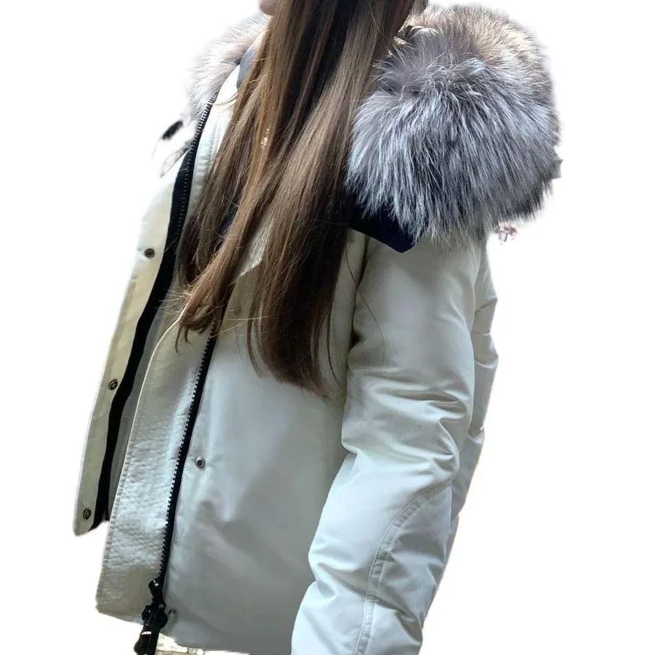 معطف نسائي بقصة عادية وسحاب للإغلاق، جاكيت قطني قصير، معطف بياقة من الفرو، مادة الشنيل الثلجية من ألياف البوليستر