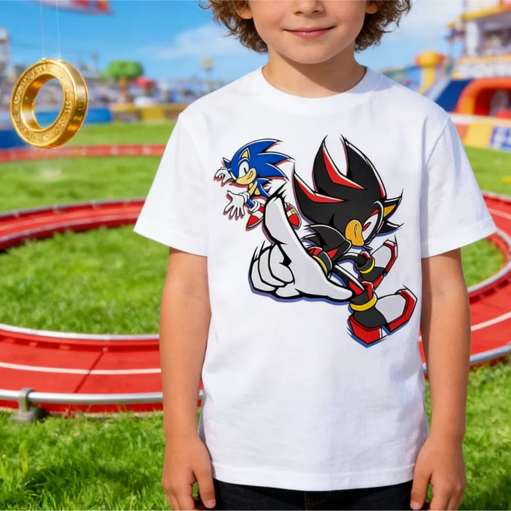Children's Sonic Shadow T-shirt 100% pure cotton short sleeved cartoon anime print boy girl casual summer top childrens clothing