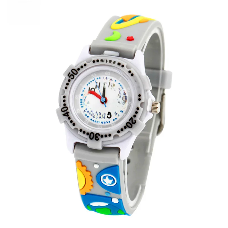 Orologio per bambini dei cartoni animati orologio al quarzo con puntatore rotondo semplice Space3dStudent orologio impermeabile con cinturino in plastica