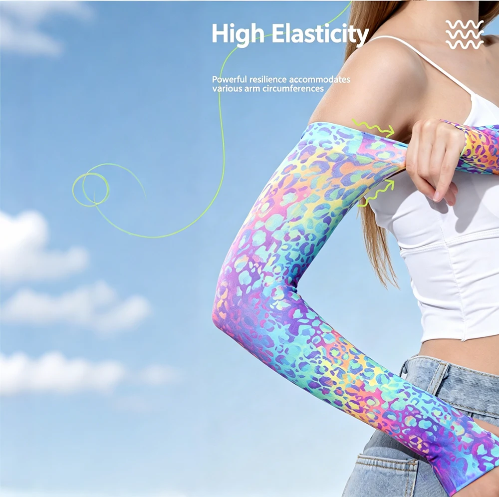 New Summer UV Protection Ice Sleeves Colorful Leopard Print Arm Sleeves Outdoor Cycling Hiking Running Fishing Tattoo Cover Up