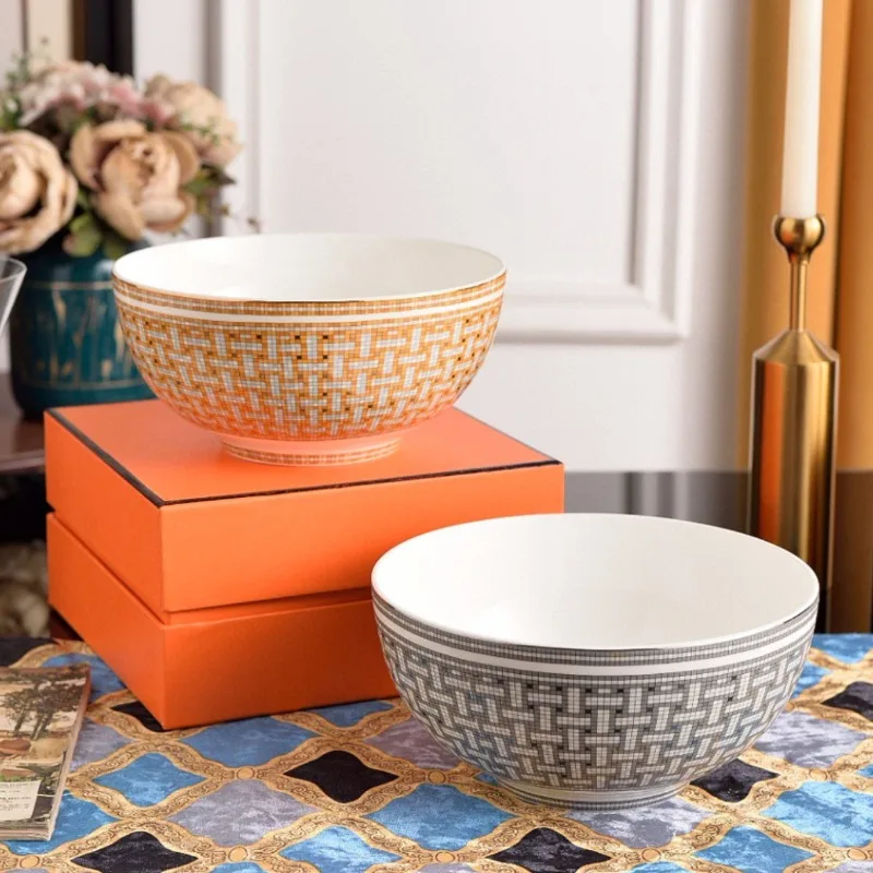 

Большая европейская миска для супа из костяного фарфора с лапшой для роскошного ресторана, отеля, качественный салат рамен, керамическая оптовая продажа