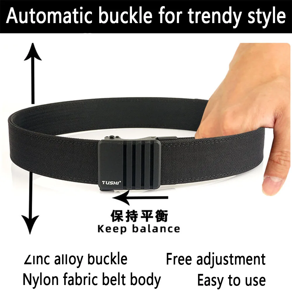 TUSHI New Unisex Gun Belt Hard Metal Buckle Quick Release Tough Stretch Nylon Men\'s Military Tactical Belt Casual Waistband