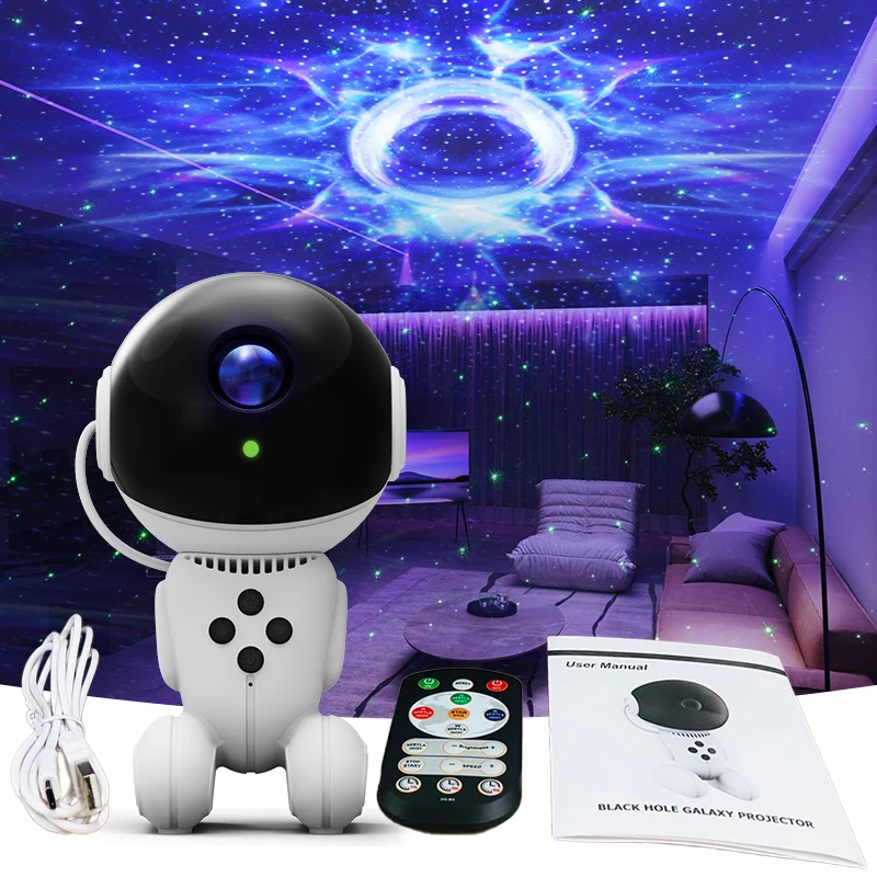 Space Black Hole Projection LED Night Light Starry Sky Projector 360 ° Rotating Robot Projector Home Decoration Children's Gifts