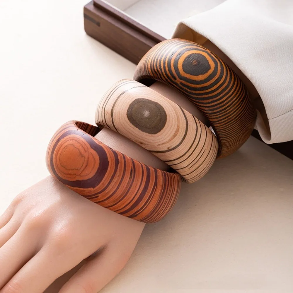 الرجعية هندسية خشبية سوار مربع خمر الخشب الحبوب الإسورة جولة الأزياء Burlywood اليد الدائري هدية