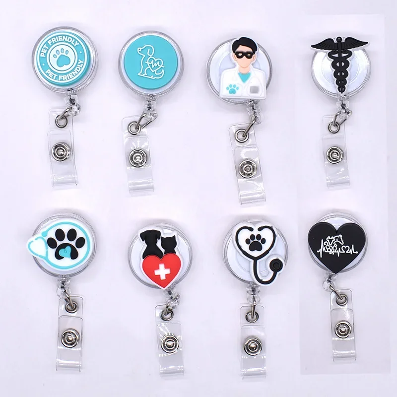 Animal bonito Paw Badge Reel, colhedor, Clip para Pet, médico, trabalhador médico, titular do cartão, fácil de puxar, certificado Buckle, 1 peça