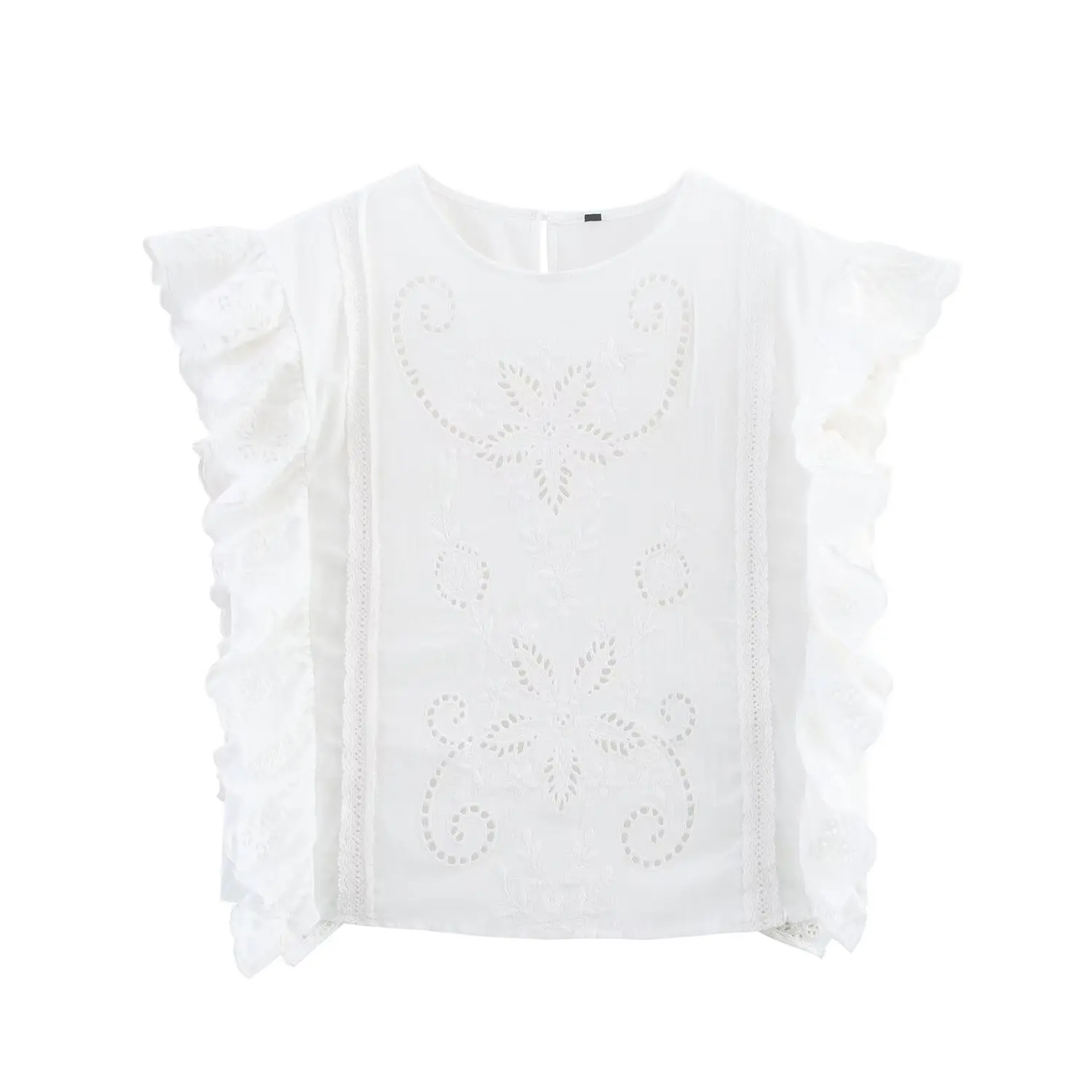 Maxdutti Summer Blouse French Countryside Style Cotton Embroidered Shirt Minimalist Ruffle Edge Loose White Shirt Top