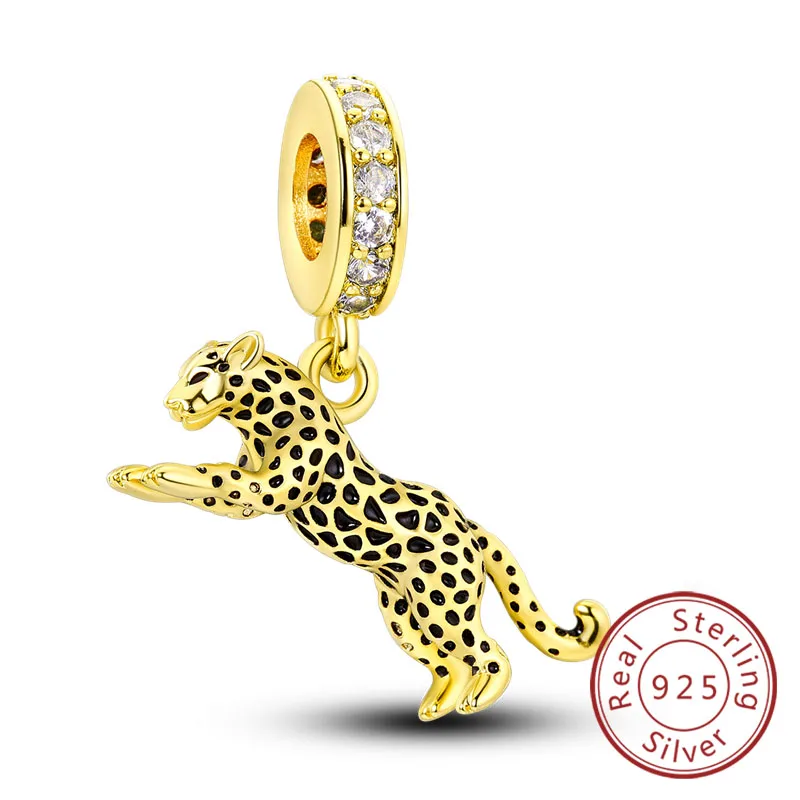 Goud Originele Charm Bead 925 Sterling Zilver Luipaard Kruis Hond Bot Aarde Vliegtuig Charm Fit Armbanden Hanger Vrouwen DIY Sieraden