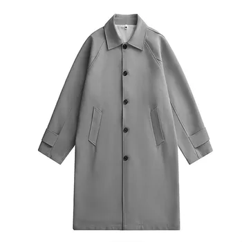 Men's Long Business-Casual Trench Coat 5 Trench Men Long Windbreaker Coat Fashion Business Casual Loose Solid Trench Mens England Style Turn Down Collar Jackets Outwear 5