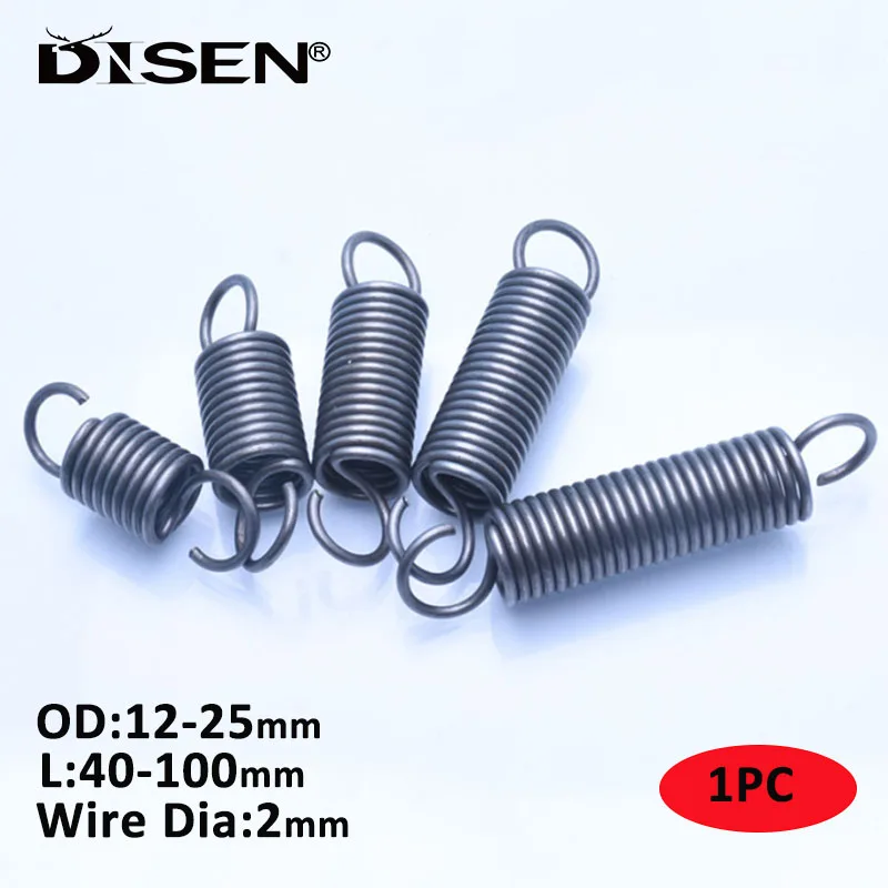 1PC Tension Spring With Open Hook Extension Spring Wire Diameter 2mm Outer Diameter 12-25mm Length 40-100mm