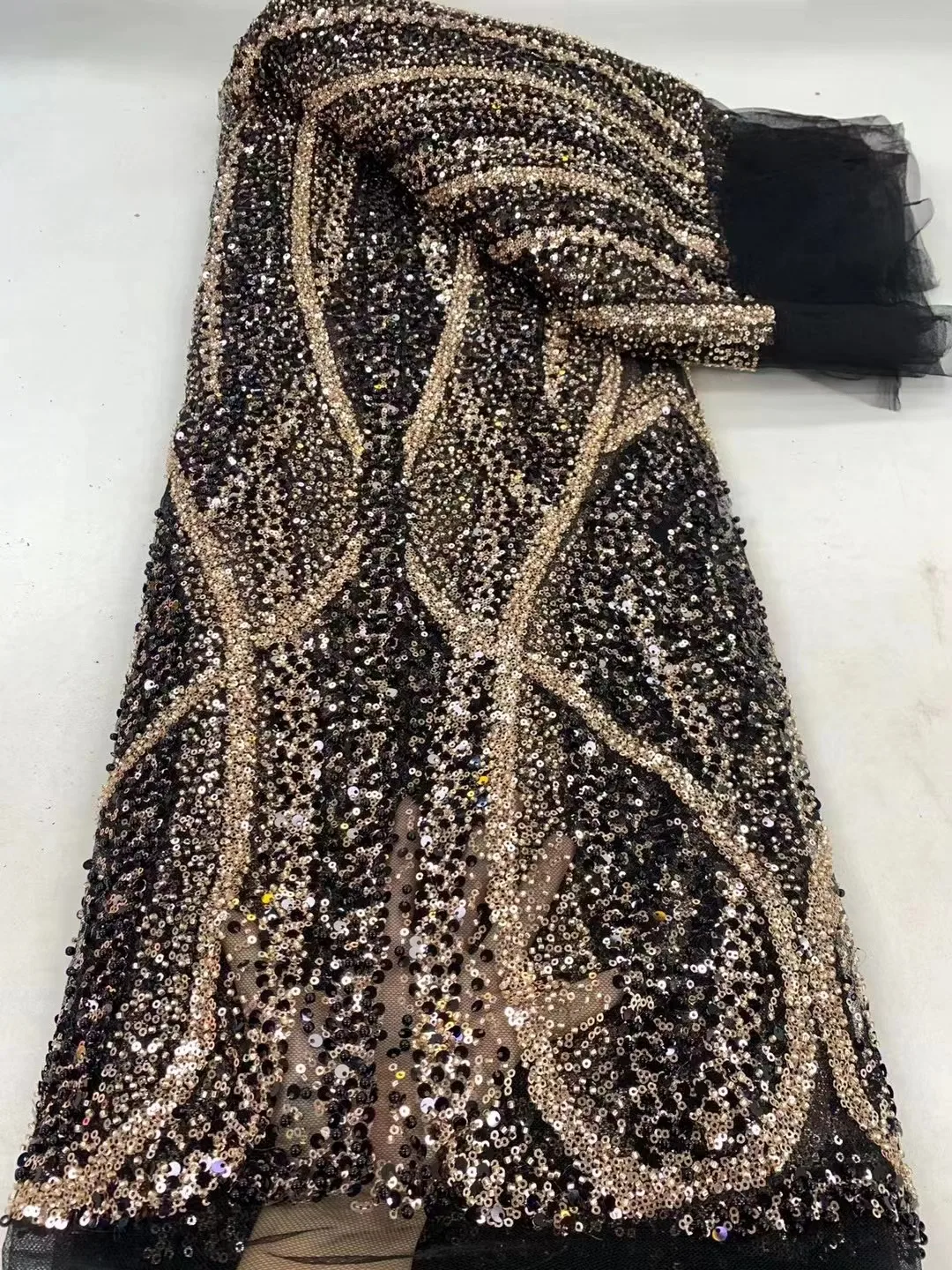 

Sinya Gold Heavy Sequins Pearls French Mesh Tulle Wedding Embroidery African Nigerian Beaded Lace Fabric Luxury For Women Dress