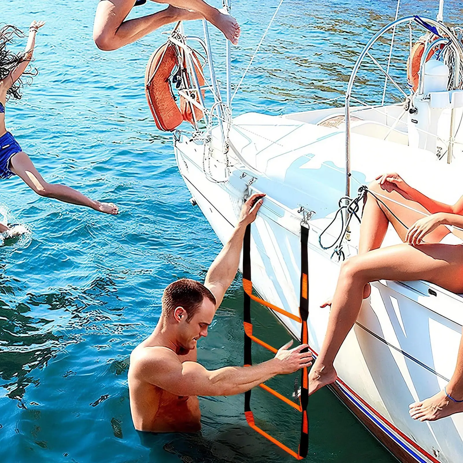 Boat Rope Ladder 4-Step Dock Boarding Rope Ladder 600lbs Marine Climbing Stairs For Travel Outdoor Yacht Water Activities Kayak