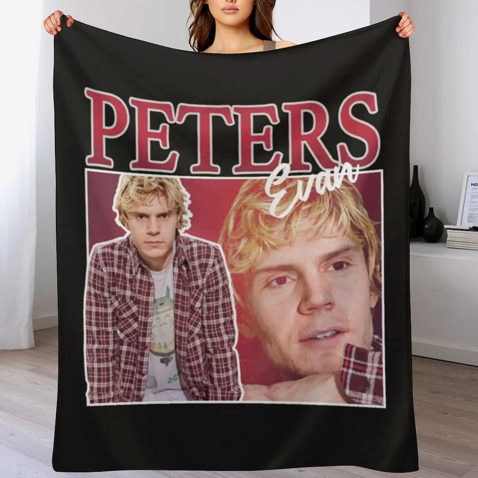 Evan Peters Retro Throw Blanket