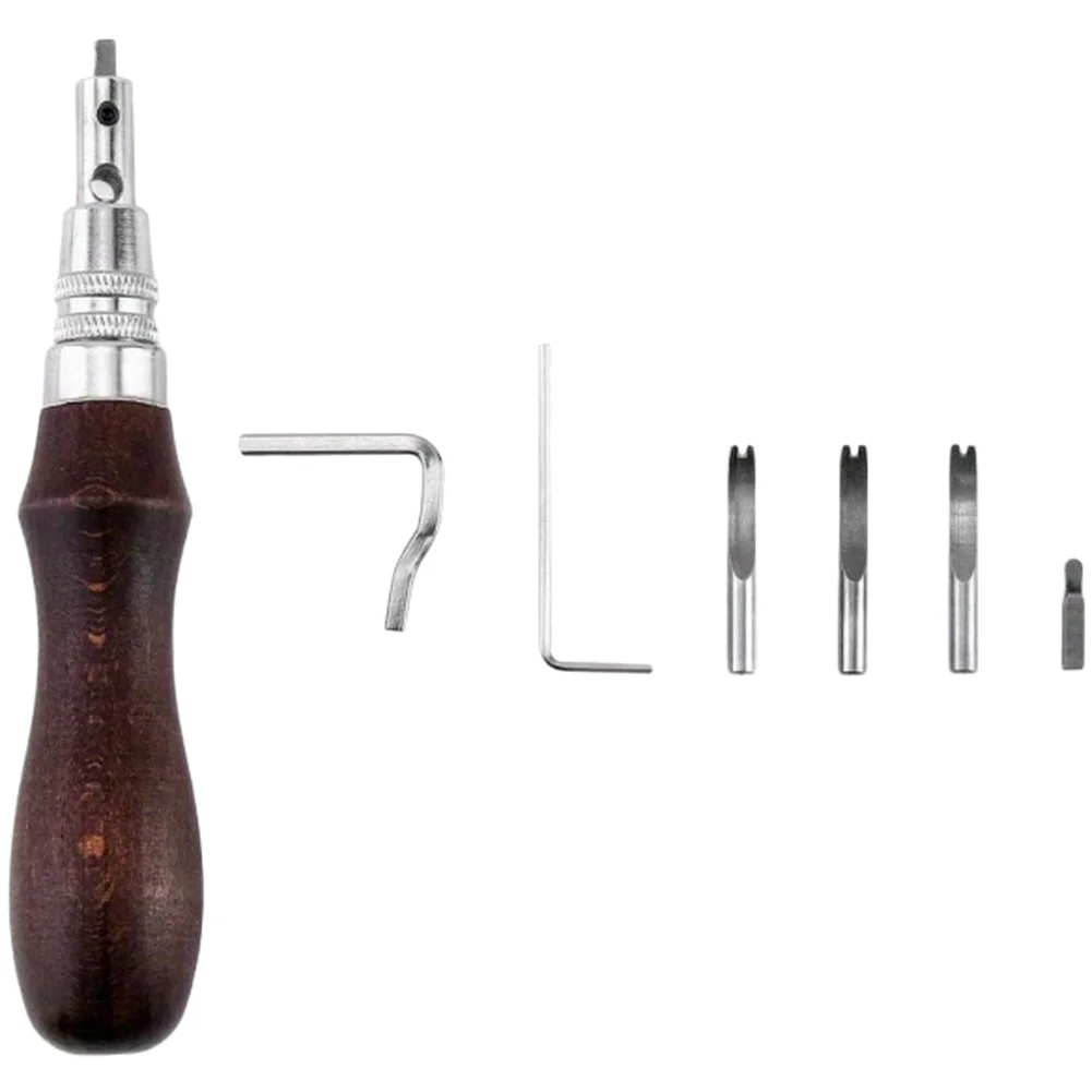 7 in 1 Leather Craft Edge Beveling Tool with Alloy Steel and Comfort Wooden Handle for Grooving Trimming Lining