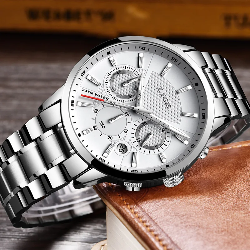 Watches Mens New LIGE Top Brand Luxury Casual Stainless Quartz Mens Watch Business Clock Male Sports Waterproof Date Chronograph