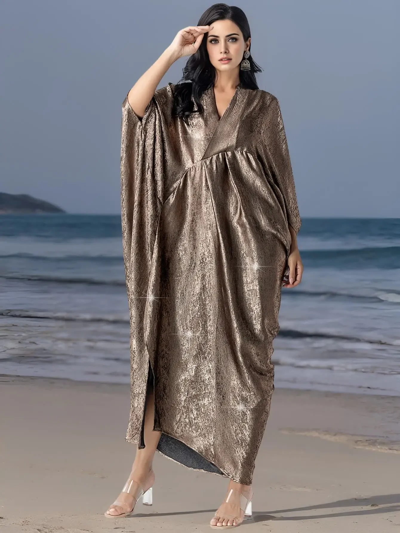 

Eid Mubarak Shiny Batwing Abayas Women Muslim Dress Kaftan Dubai Abaya Kebaya Ramadan Caftan Musulmane Femme Arab Robe Jalabiya