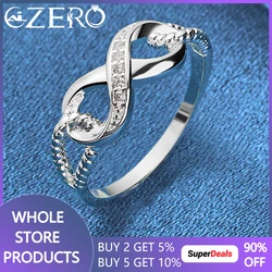ALIZERO Anello in argento sterling 925 con zirconi a forma di 8 per le donne Anelli di nozze Fascia di fidanzamento Manifesto eterno Gioielli Regalo di coppia