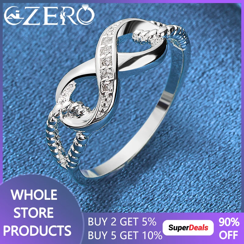 ALIZERO 925 Sterling Silver cyrkon 8-kształtny pierścionek dla kobiet obrączki obrączka zaręczynowa wieczny manifest biżuteria prezent dla par