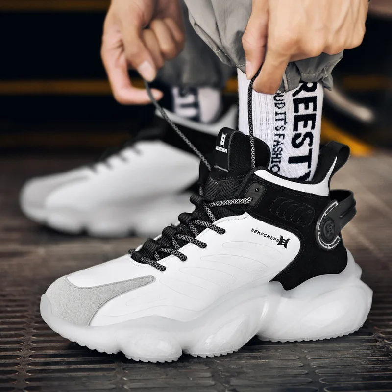 

Men's Shoes 2022 Winter New Trend Fashion Blue Sneakers Youth Student Sports Shoes High Top Men's Daddy Shoes