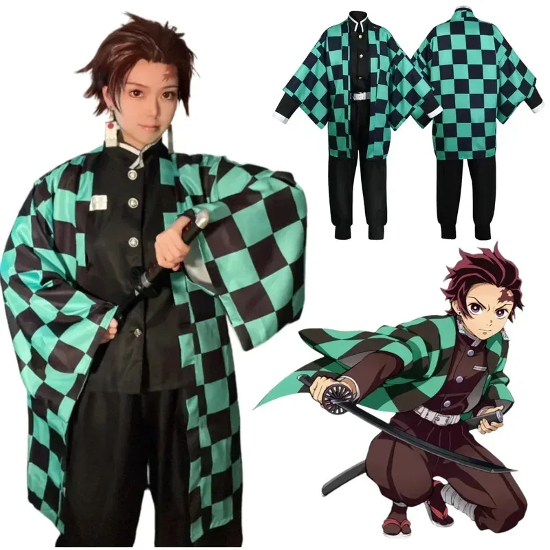 

Tanjrou Kamado Costume Anime Cosplay Men Kimono Uniform Halloween Party Demons Women Clothes Kids